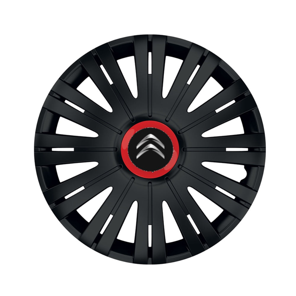 Set 4 capace roti Negre Cu Inel Rosu Active R16 Compatibil Cu Citroen