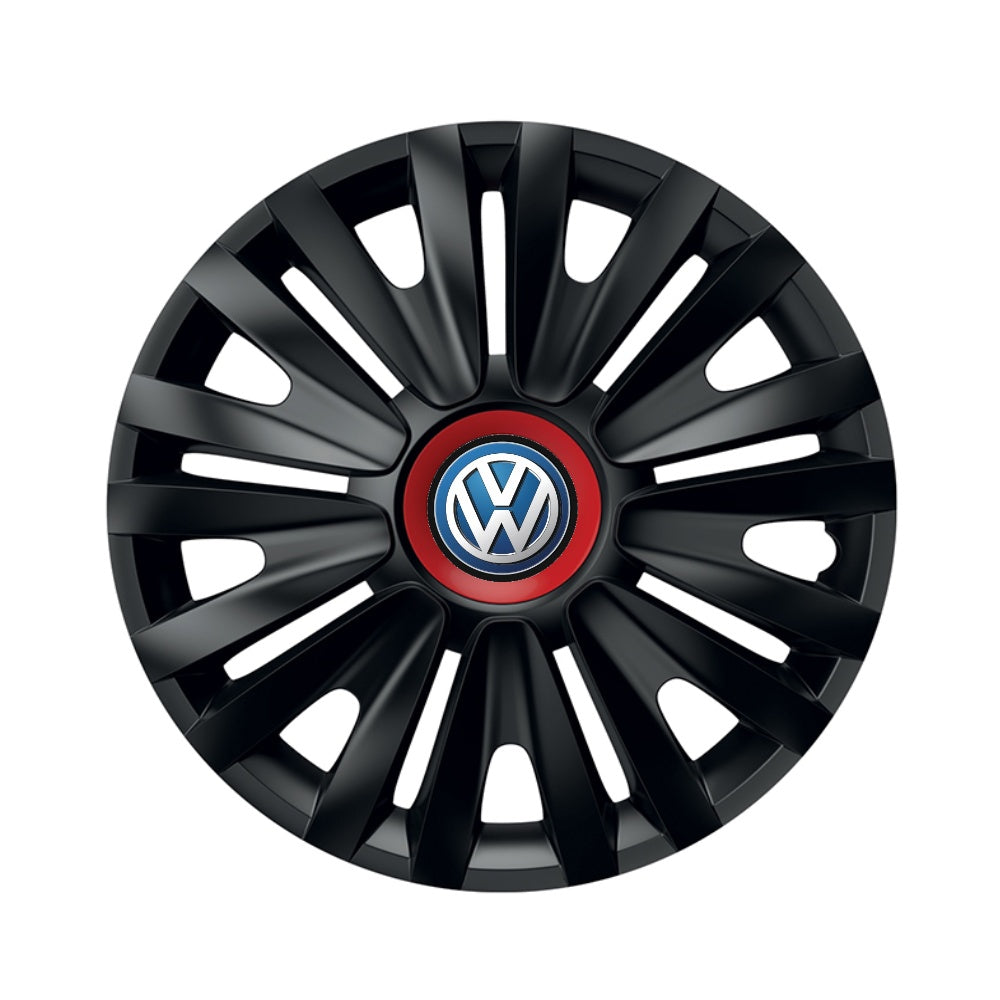 Set 4 capace roti Negre Cu Inel Rosu Royal R15 Compatibil Cu Volkswagen