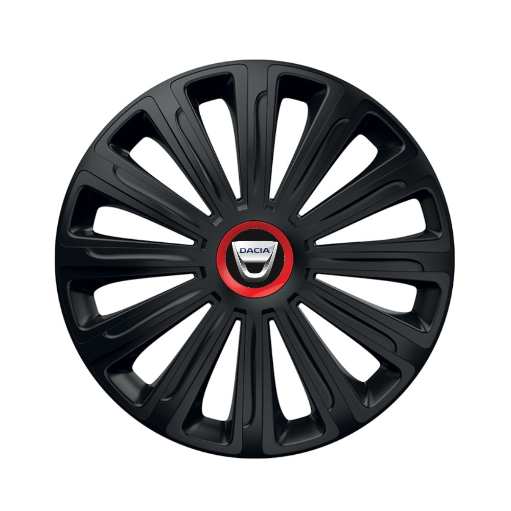 Set 4 capace roti Negre Cu Inel Rosu Trend R14 Compatibil Cu Dacia