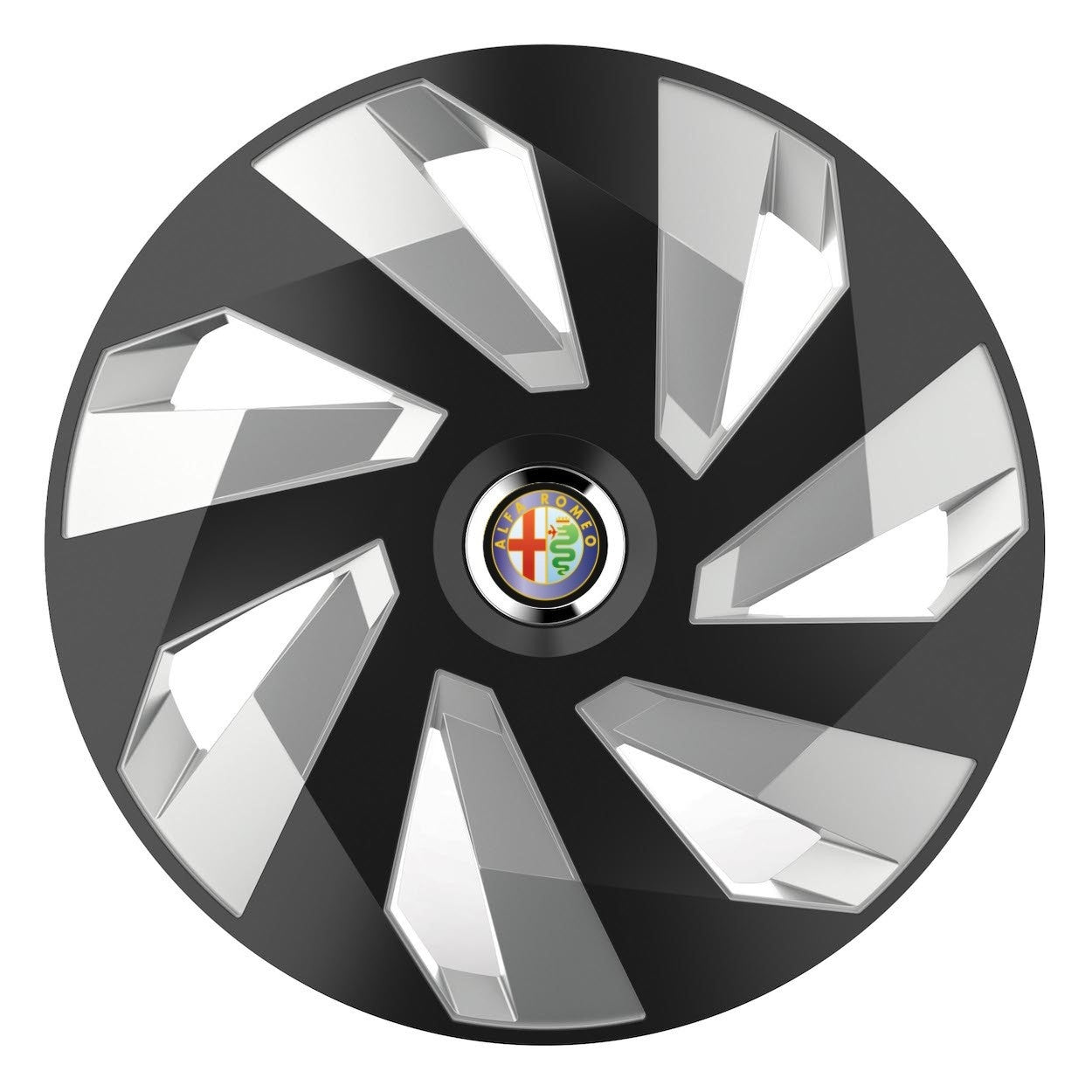 Set 4 Capace Roti, potrivite jantelor de R16, pentru Alfa Romeo, model vector black and silver