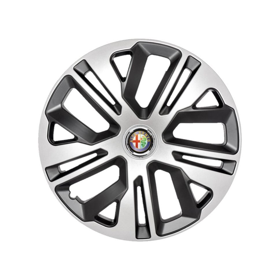 4 darabos 14 colos (R14) Raven szürke-fekete dísztárcsa készlet, Alfa Romeo-val kompatibilis
