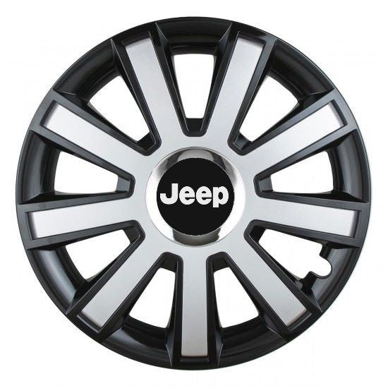 Set 4 capace roti Silver/black cu inel cromat R14 Compatibil Cu Jeep