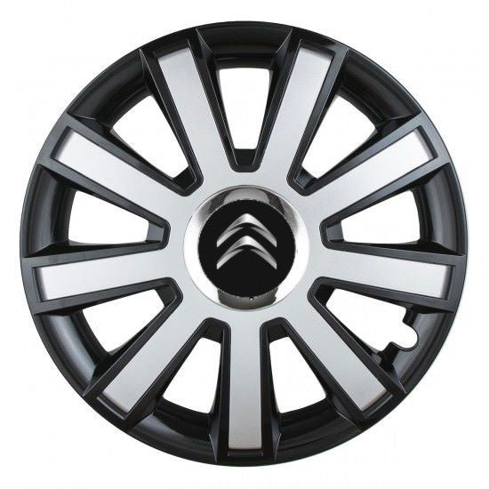 Set 4 capace roti Silver/black cu inel cromat R16 Compatibil Cu Citroen