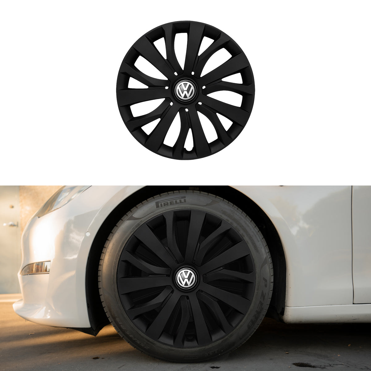 Set 4 capace roti potrivite jantelor de 16 inch compatibile Volkswagen, Model - 432 Black Edition