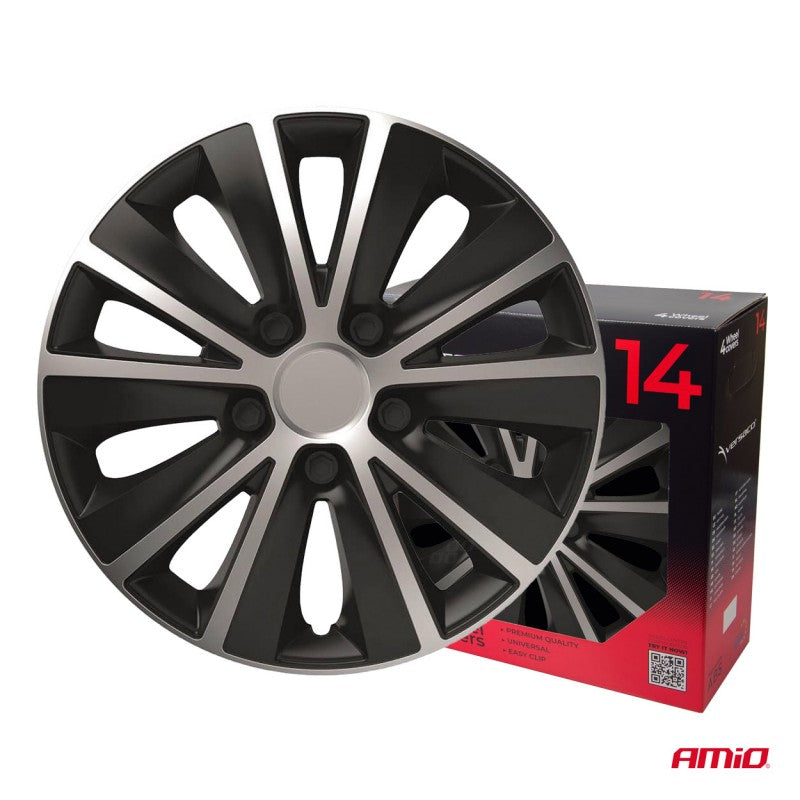 Capace roți auto, set 4 piese, Rapide, negru argintiu, 14" inch, COLOR BOX