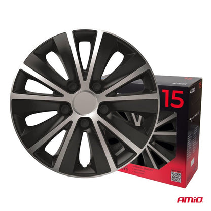 Capace roți auto, set 4 piese, Rapide, negru argintiu, 15" inch, COLOR BOX