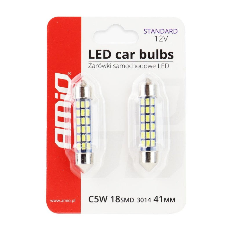 Set 2 becuri auto C5W/ Sofit, Standard 3014, 18 SMD, 41 mm, 12V, culoare alb