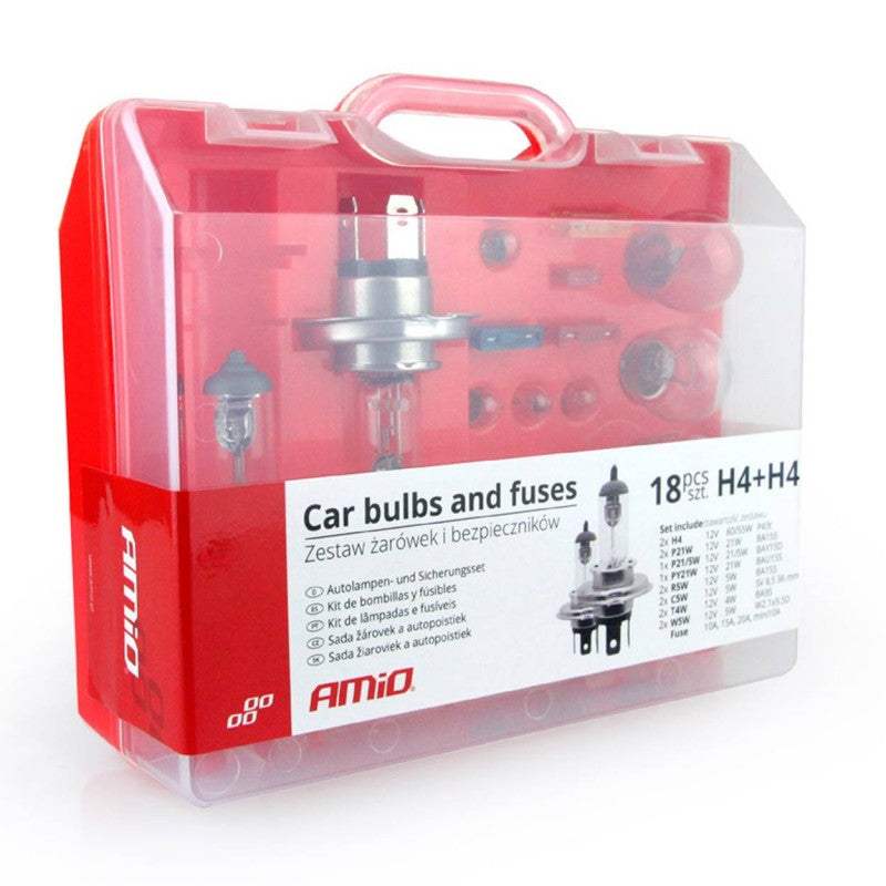 Set becuri si sigurante, tava 18 buc 2xH4 AMIO-01497
