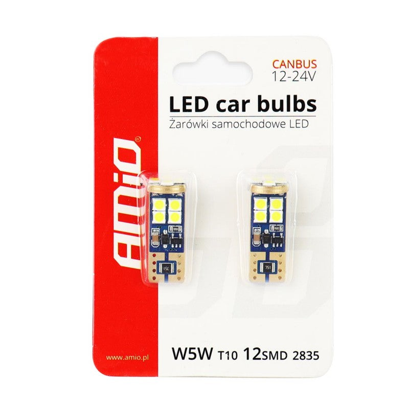 Set 2 becuri auto T10 Canbus 12SMD 2835 T10e (W5W) Alb 12V/24V