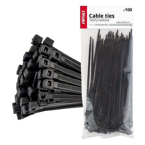 Fasete negre 4,8x200mm - 100 buc. AMIO-02155