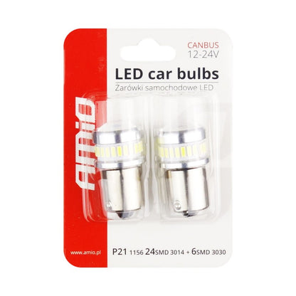 Set 2becuri auto  CANBUS 3014 24SMD + 3030 6SMD, Alb 12V/24V