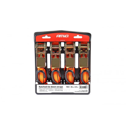 Chinga de transport cu tensionator - set complet 700 kg 25 mm 4,5 m 4 buc BELT-03 AMIO-02496