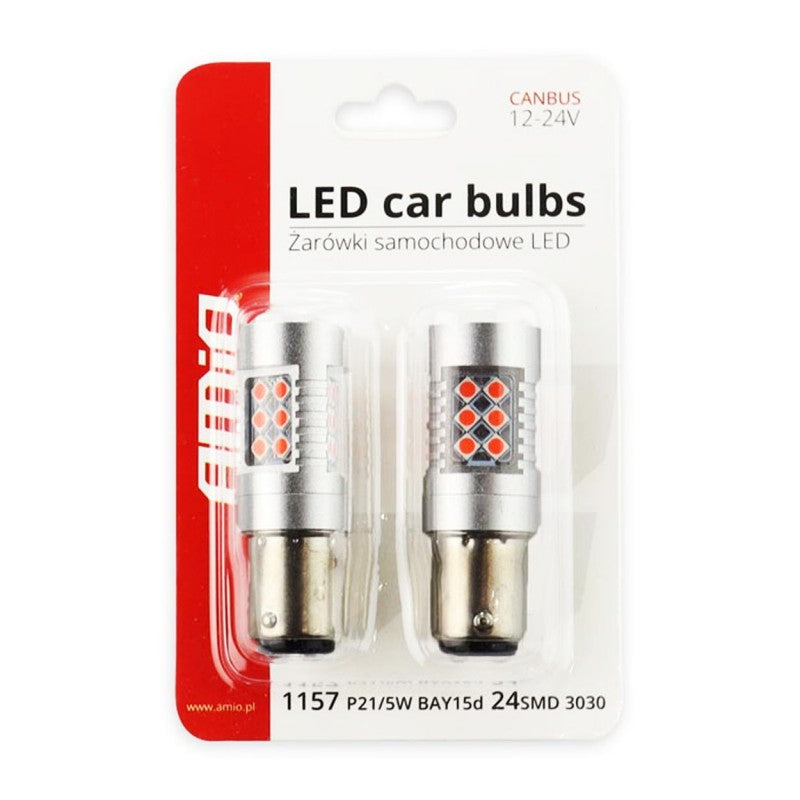 Set 2 Becuri CANBUS 3030 24SMD 1157 BAY15D PR21/5W Roșu 12V 24V AMIO-02579