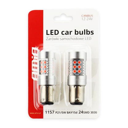 Set 2 Becuri CANBUS 3030 24SMD 1157 BAY15D PR21/5W Roșu 12V 24V AMIO-02579