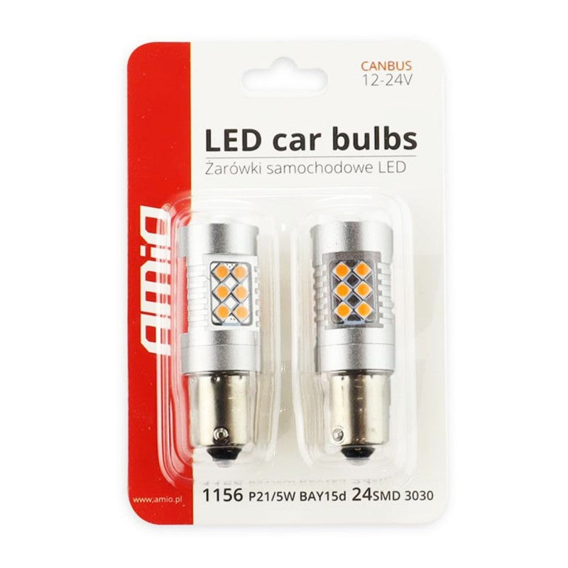 Set 2 Becuri auto CANBUS 3030 24SMD 1156 BAU15S PY21W Orange 12V/24V