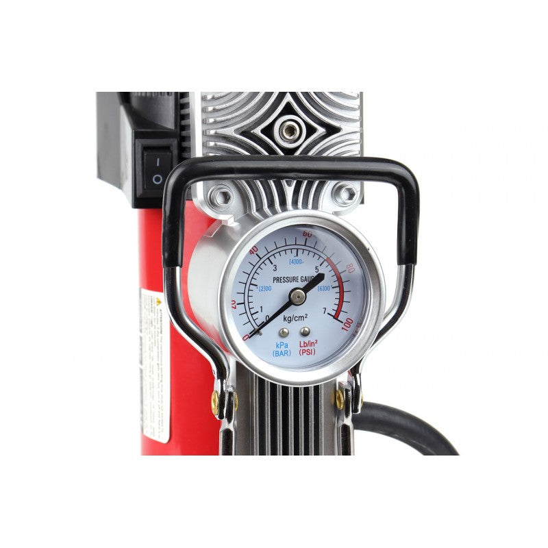 Compresor auto, metalic, 2 cilindri, 12V, HQ, geanta + Kit reparatie anvelope