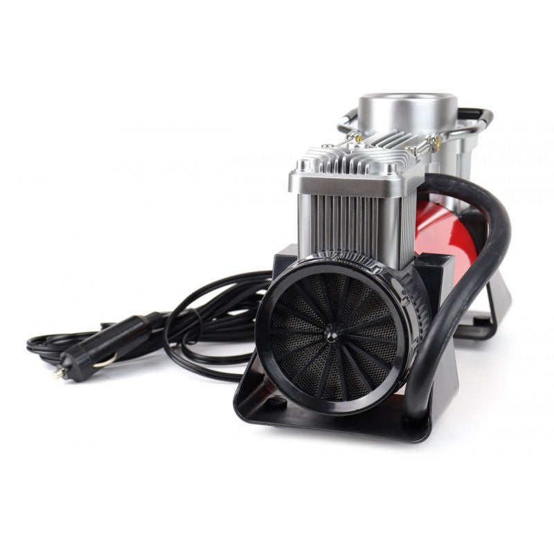 Compresor auto, metalic, 2 cilindri, 12V, HQ, geanta + Kit reparatie anvelope