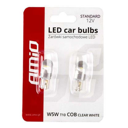 Set becuri auto T10 W5W COB HPC 12V Alb transparent AMIO-02645