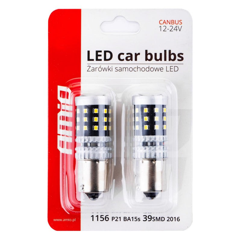 Set becuri auto Canbus 2016 39SMD 1156 BA15S P21W R10W R5W Alb 12V 24V AMIO-02799