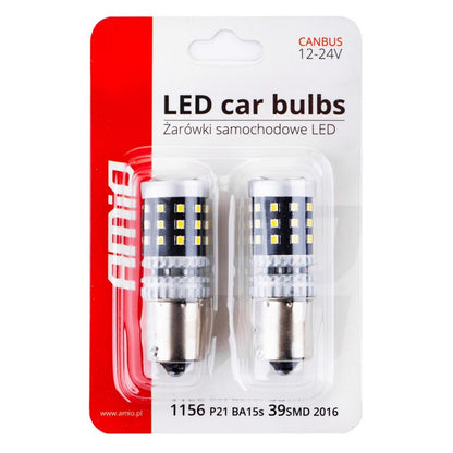 Set becuri auto Canbus 2016 39SMD 1156 BA15S P21W R10W R5W Alb 12V 24V AMIO-02799