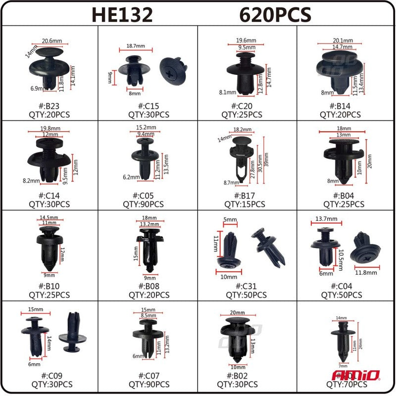 Set de cleme și pini auto 620pcs