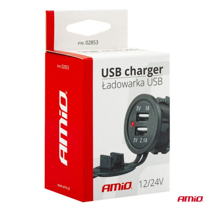 Priză de alimentare, rezistenta la apa, 2 x USB, 12-24V, 3.1A