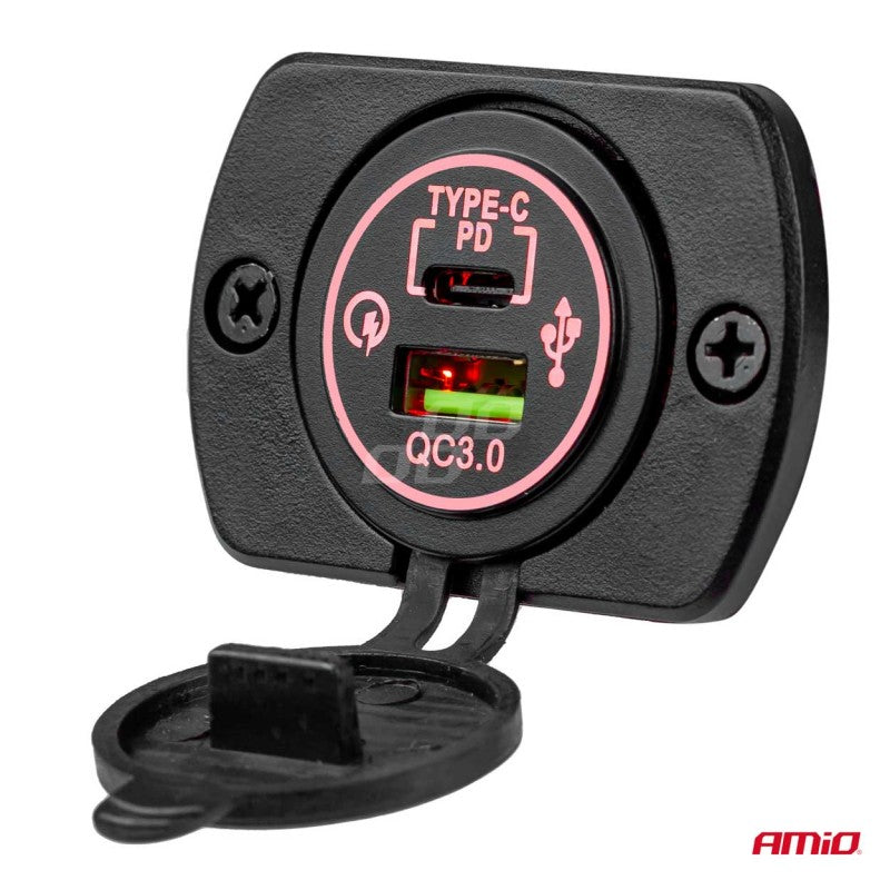 Priză de alimentare, rezistenta la apa, 2 x USB, 12-24V