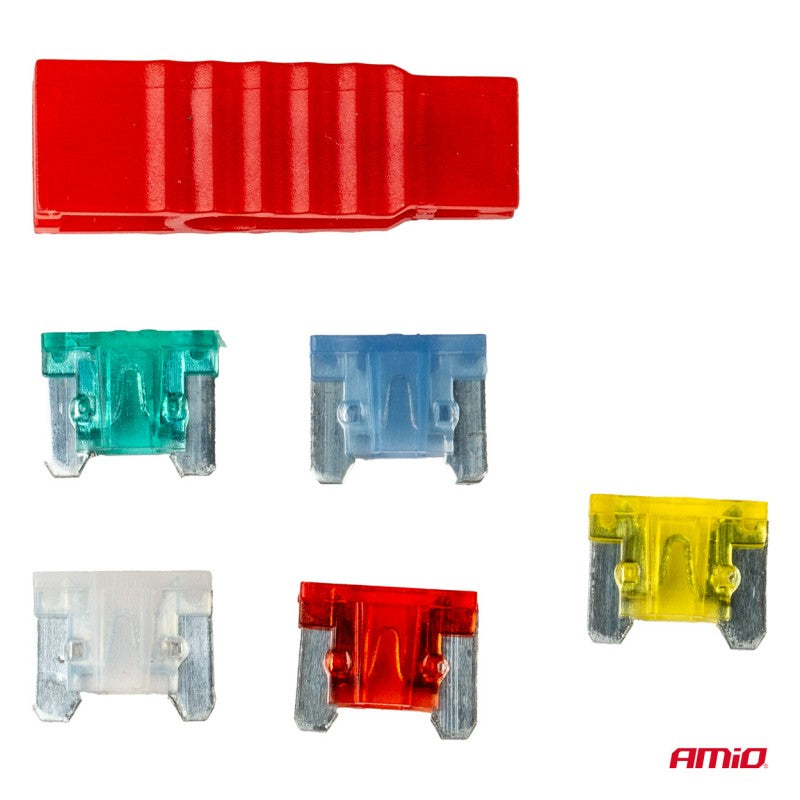 Set siguranțe lamelare cu profil redus MIX 5 buc + extractor AMIO-03377