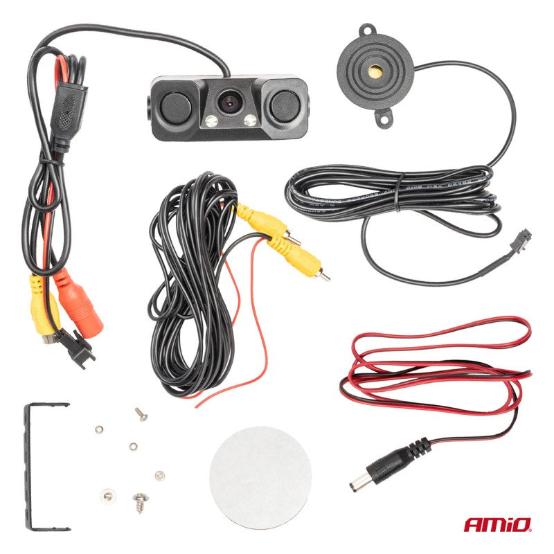 Cameră de marșarier cu senzori de parcare 2in1 HD-602 LED 12V AMIO-03541