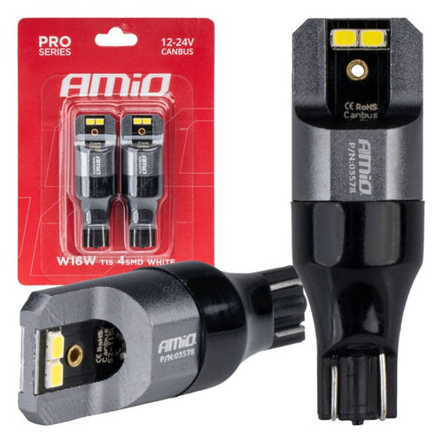 Becuri LED CANBUS PRO T15 W16W 4x2016 SMD alb 12V 24V AMIO-03578