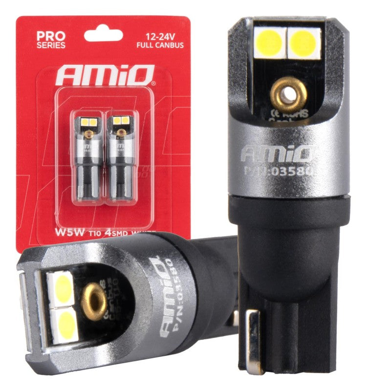 Becuri LED FULL CANBUS PRO T10 W5W 4x3030 SMD alb 12V 24V