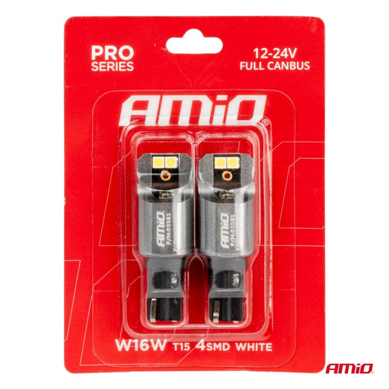 LED CANBUS seria PRO T15 W16W 4x3030 SMD Alb 12/24V FULL CANBUS AMIO-03581