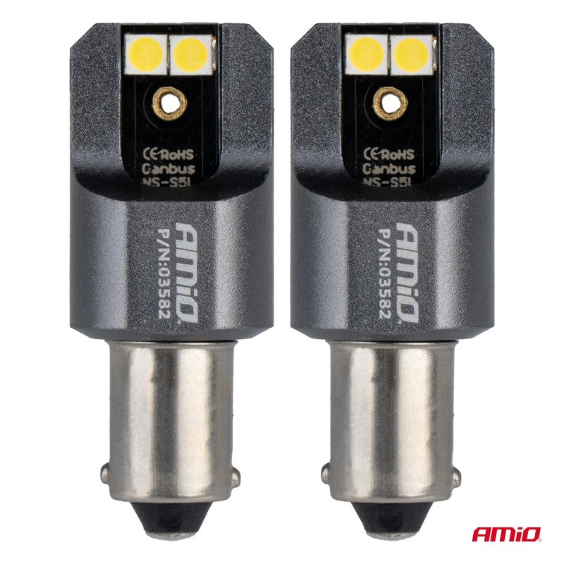 Set becuri FULL CANBUS PRO T4W BA9S 4x3030 SMD Alb 12V 24V AMIO-03582