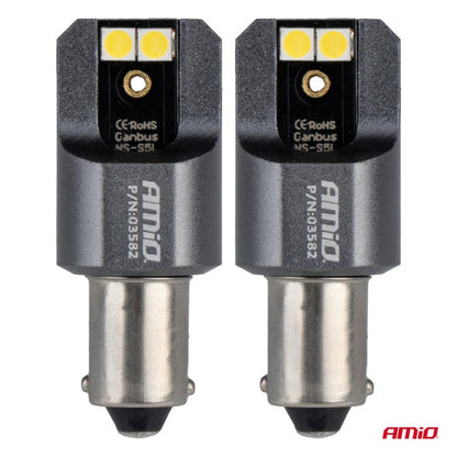 Set becuri FULL CANBUS PRO T4W BA9S 4x3030 SMD Alb 12V 24V AMIO-03582