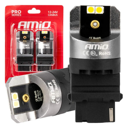 Becuri LED CANBUS seria PRO P27W 4x3030 SMD Alb 12V 24V AMIO-03587