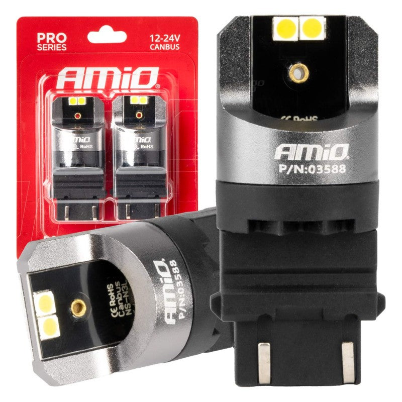 Becuri LED CANBUS seria PRO 3157 P27/7W 4x3030 SMD Alb 12/24V AMIO-03588