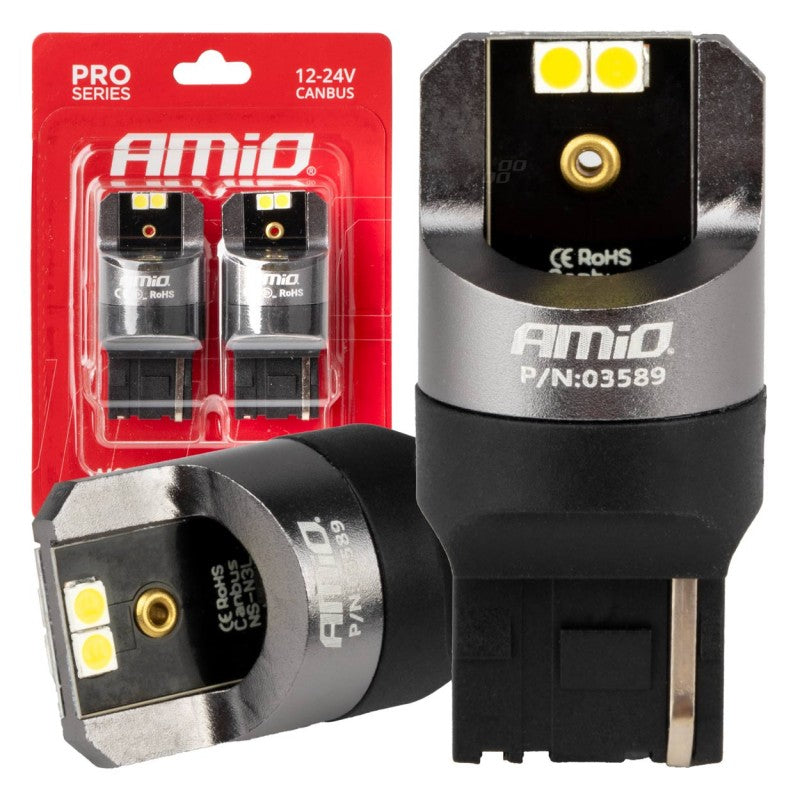 Becuri seria CANBUS PRO 7440 W21W 4x3030 SMD Alb 12V 24V AMIO-03589