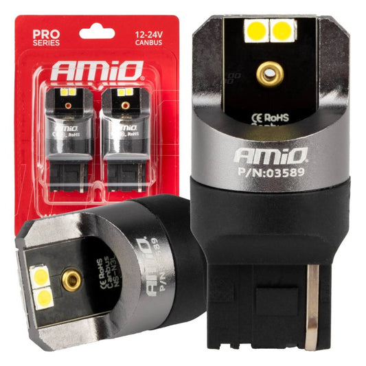 Becuri seria CANBUS PRO 7440 W21W 4x3030 SMD Alb 12V 24V AMIO-03589