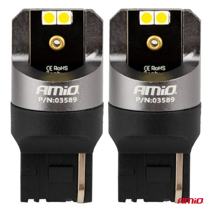 Becuri seria CANBUS PRO 7440 W21W 4x3030 SMD Alb 12V 24V AMIO-03589