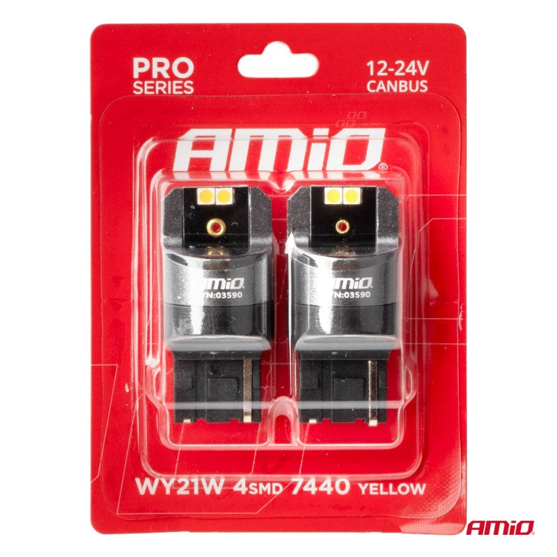 Becuri Canbus  PRO WY21W ,4x3030 SMD portocaliu 12V 24V AMIO-03590