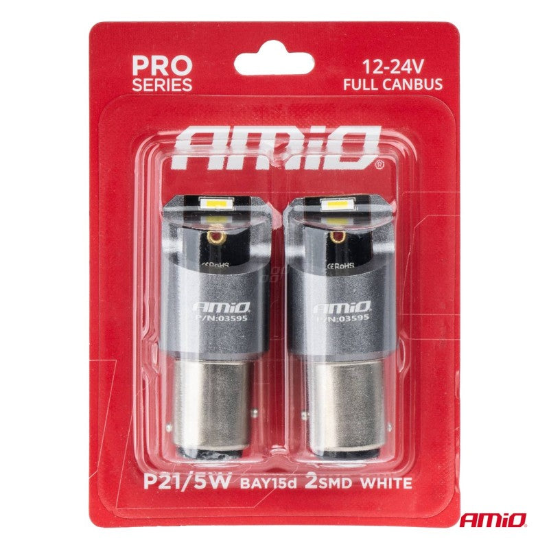 Set Becuri LED FULL CANBUS PRO BAY15D P21/5W 2x1860SMD alb 12V 24V AMIO-03595
