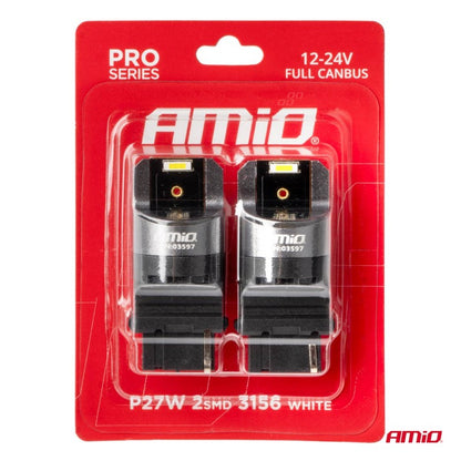 LED CANBUS seria PRO 3156 P27W 2x1860SMD Alb 12/24V FULL CANBUSAMIO-03597