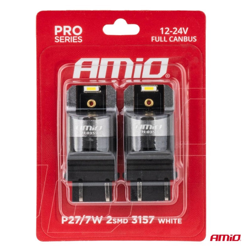 Becuri LED FULL CANBUS PRO P27/7W 2x3157 SMD alb 12V 24V AMIO-03598
