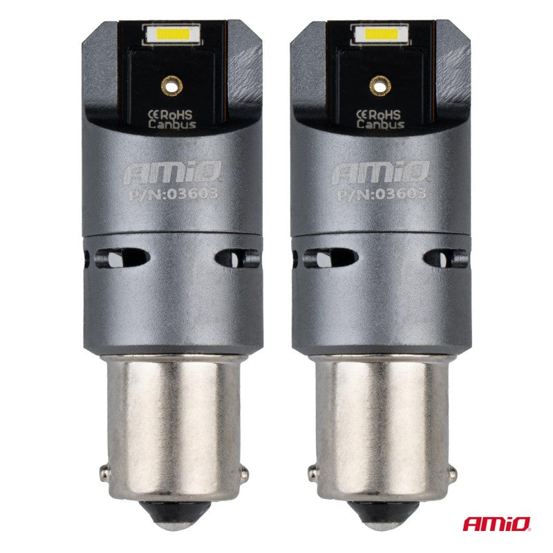 Becuri LED FULL CANBUS PRO BA15S P21W 2x1860SMD alb 12V 24V AMIO-03603