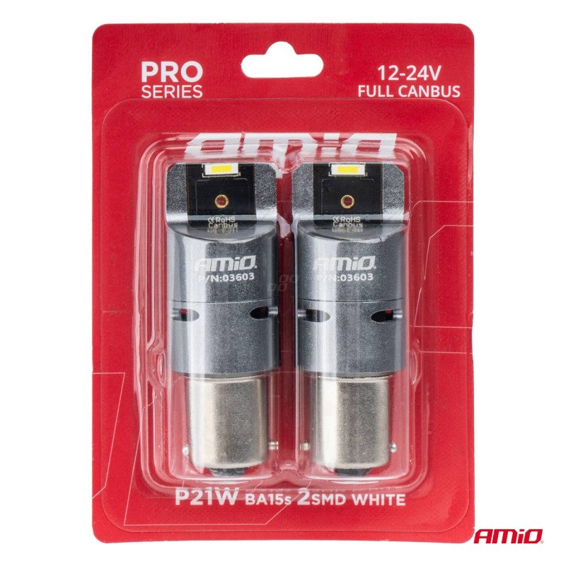 Becuri LED FULL CANBUS PRO BA15S P21W 2x1860SMD alb 12V 24V AMIO-03603