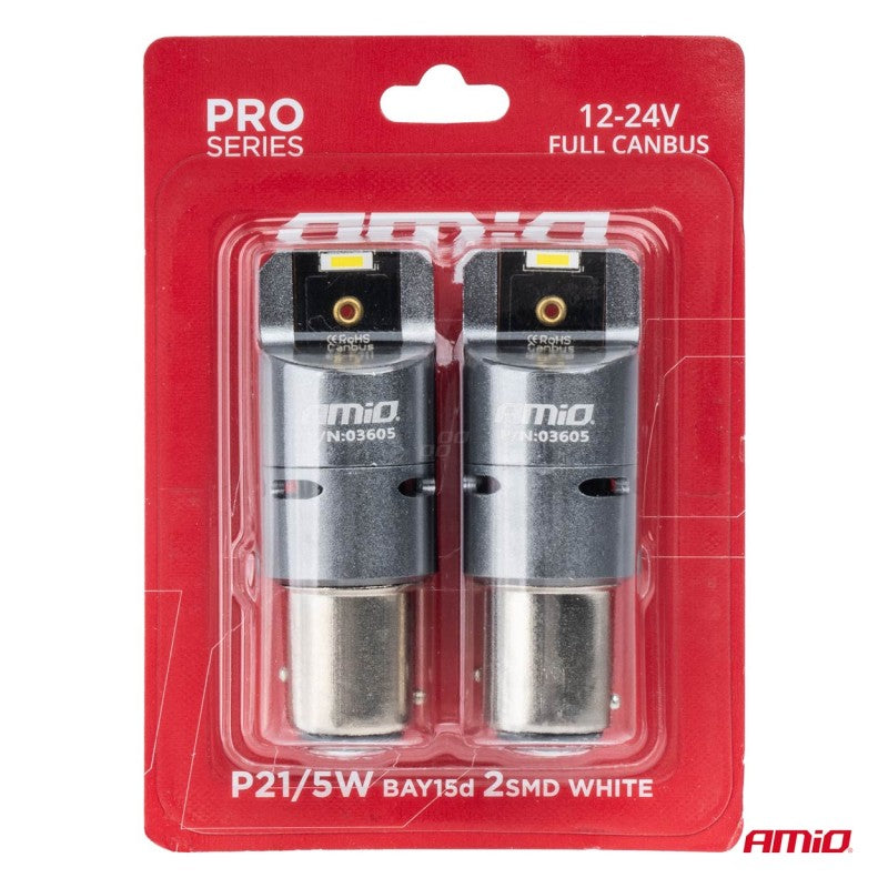 Becuri LED FULL CANBUS PRO P21/5W 2x1860 SMD alb 12V 24V AMIO-03605
