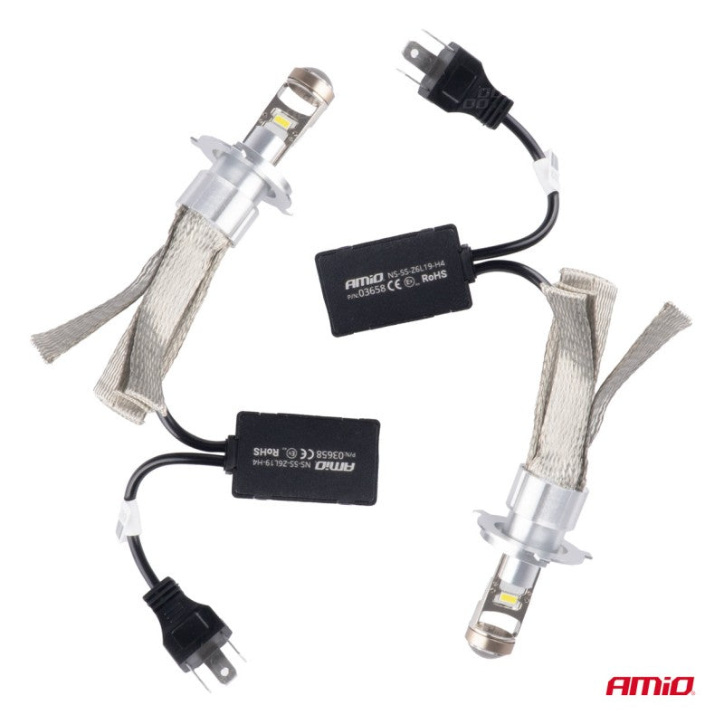 Becuri auto LED seria FLEX+ cu lentilă H4 12V 24V 6000K Canbus AMIO-03658