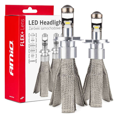 Becuri auto LED seria FLEX+ cu lentilă H4 12V 24V 6000K Canbus AMIO-03658