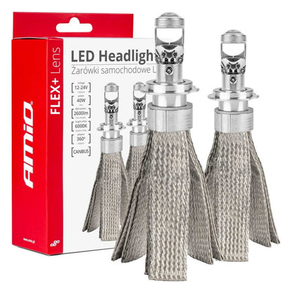 Becuri auto LED seria FLEX+ cu lentilă H7 12V 24V 6000K Canbus AMIO-03660