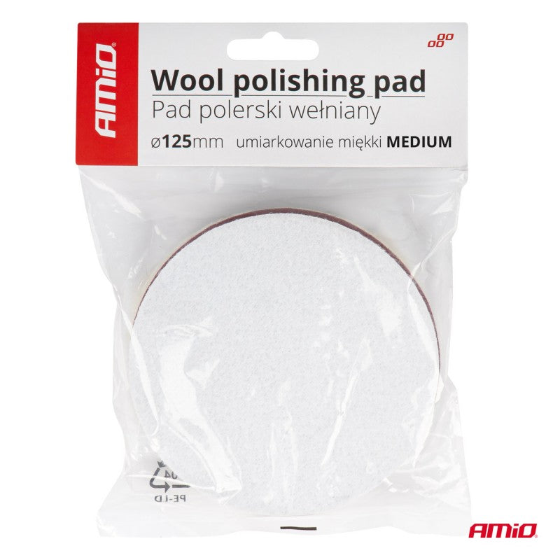 Tampă de lustruit din lână pentru lustruire blană mediu mediu cu Velcro 125 mm AMiO-03705